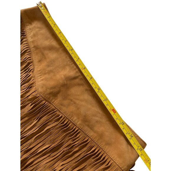 Lucchese Annabelle Lamb Leather Fringe Skirt Cinnamon Tan Suede Size M NWT - Picture 10 of 15